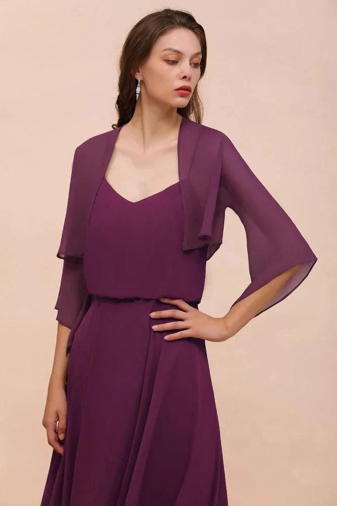 Purple Bridesmaid Dress with Wraps Spaghetti Straps Floor Length Casual Dress (ZD12996) - VelvetHem
