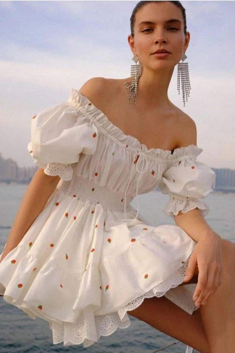 Judith Effortless Printed Mini Dress with Puff Sleeves Premium Wardrobe Essential