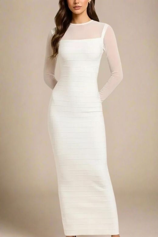 Robin Long Sleeve Bandage Maxi Dress - White Pearl