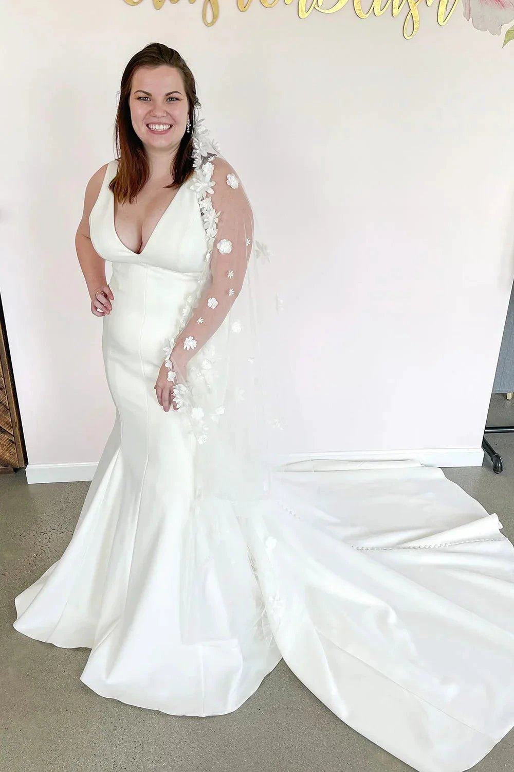 Romantic Long Mermaid V-neck Wide Straps Open Back Wedding Dress (ZD14296) - VelvetHem