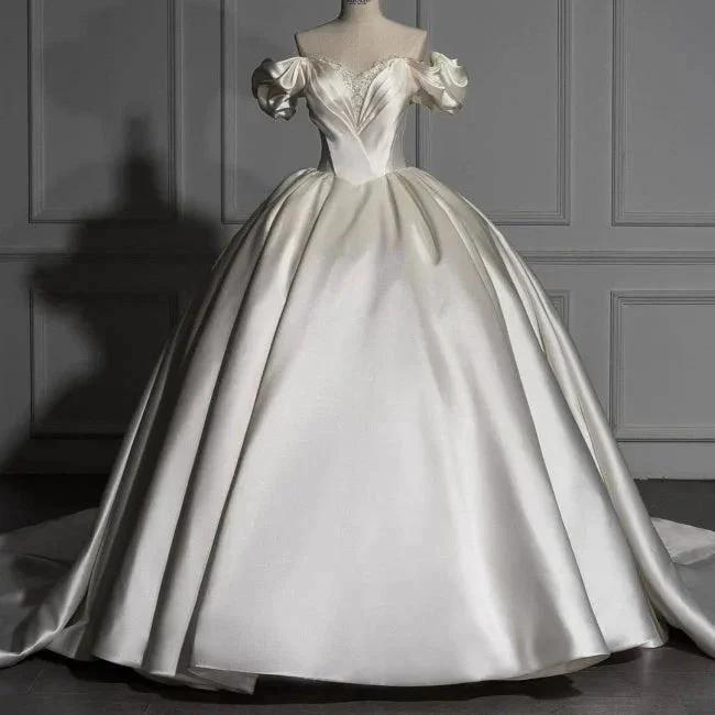 Romantic Off-the-shoulder Ball Gown Satin Wedding Dresses (ZD16547)