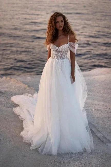 Romantic spaghettistraps capsleeves aline lace Wedding dresses (ZD14874)
