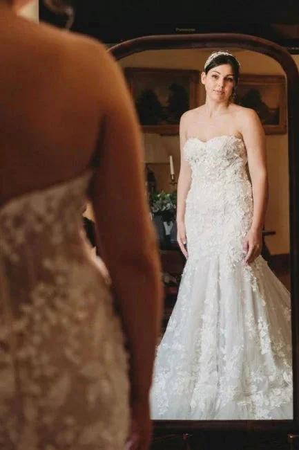 Romantic Sweetheart Strapless Tulle Mermaid Sleeveless Lace Wedding Dress (ZD14502)