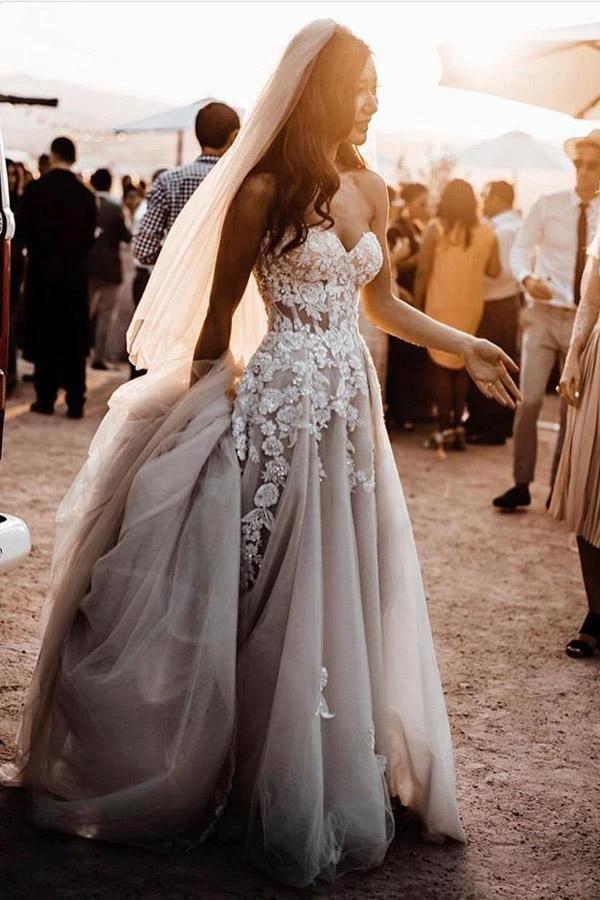 Romantic Sweetheart Wedding Dress Bohemio Bridal Gowns With 3D Lace (ZD16320) - VelvetHem