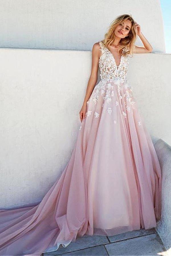 Romantic Tulle & Taffeta Scoop Neckline A-Line Wedding Dresses (ZD15438)