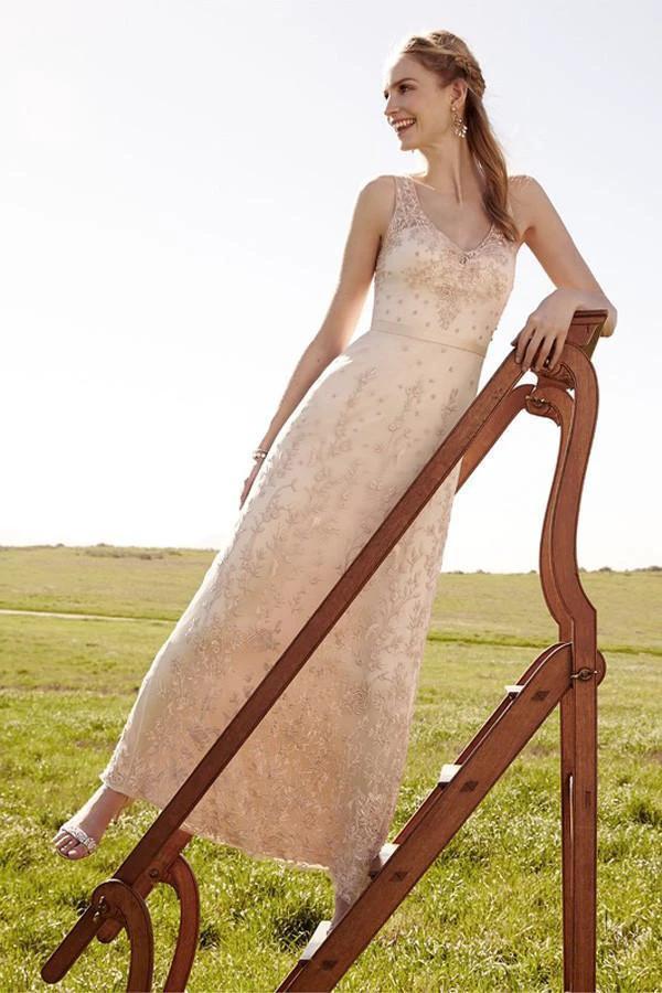 Romantic V Neck Blush Pink Lace Wedding Dresses Detachable Skirt Bridal Dresses (ZD15437)