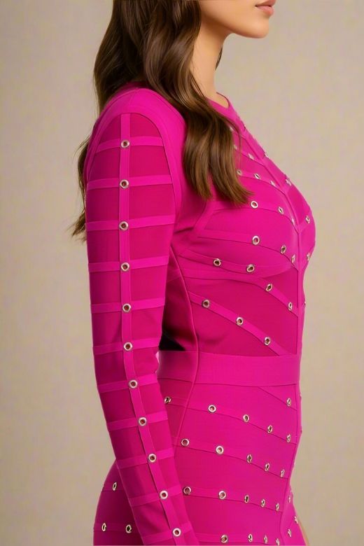 Rosa Long Sleeve Bodycon Dress - Neon Purple