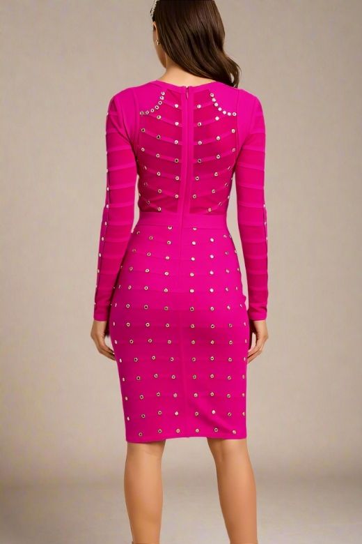 Rosa Long Sleeve Bodycon Dress - Neon Purple
