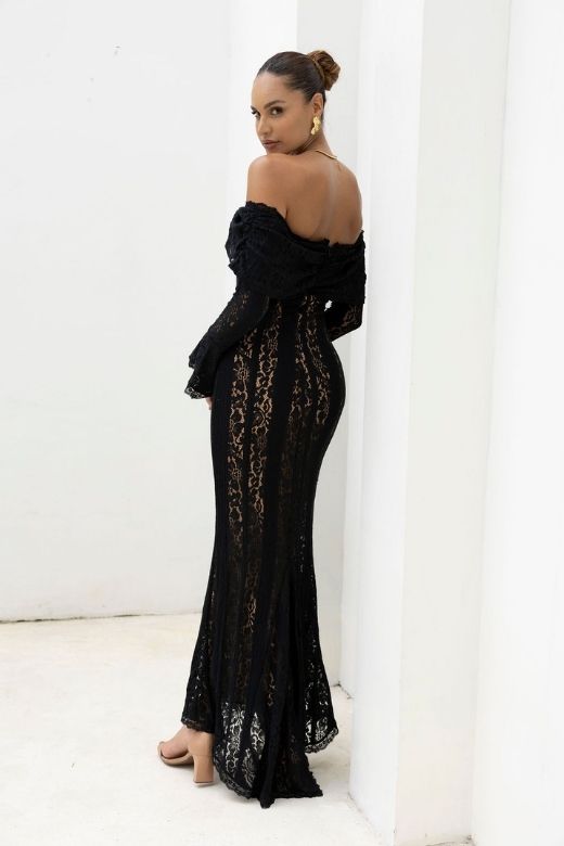 Rose Long Sleeve Bodycon Maxi Dress - Classic Black