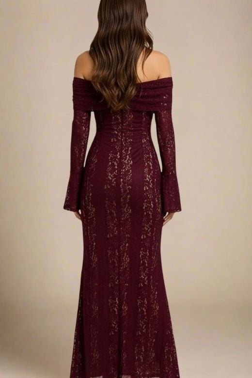 Rose Long Sleeve Bodycon Maxi Dress - Sangria Purple