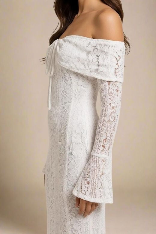 Rose Long Sleeve Bodycon Maxi Dress - White Pearl