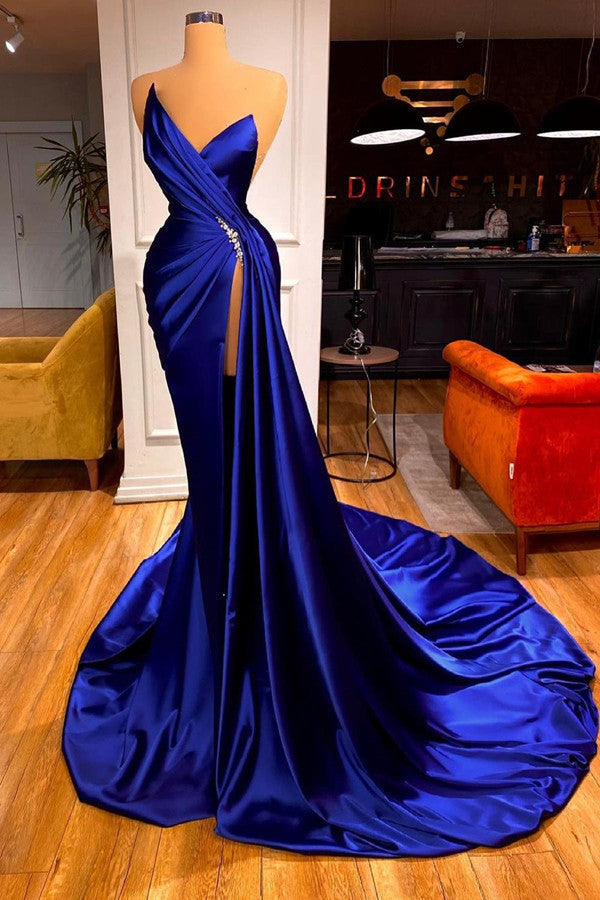 Royal Blue Long Mermaid V-neck Prom Dress With Split - VelvetHem