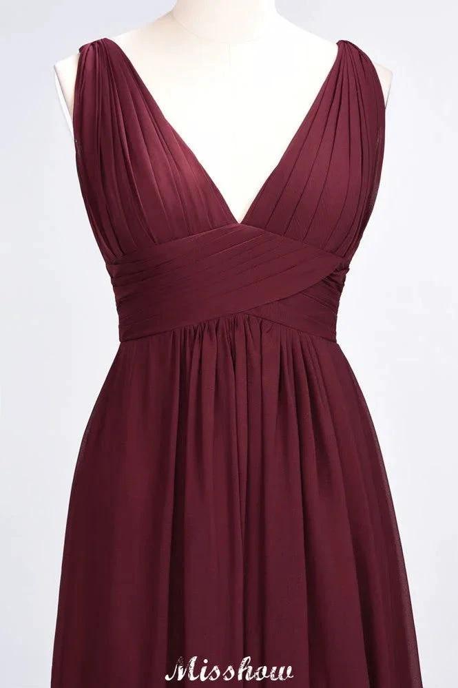 Ruffle Chiffon Sleeveless Evening Maxi Gown V-Neck Bridesmaid Dress (ZD12898)