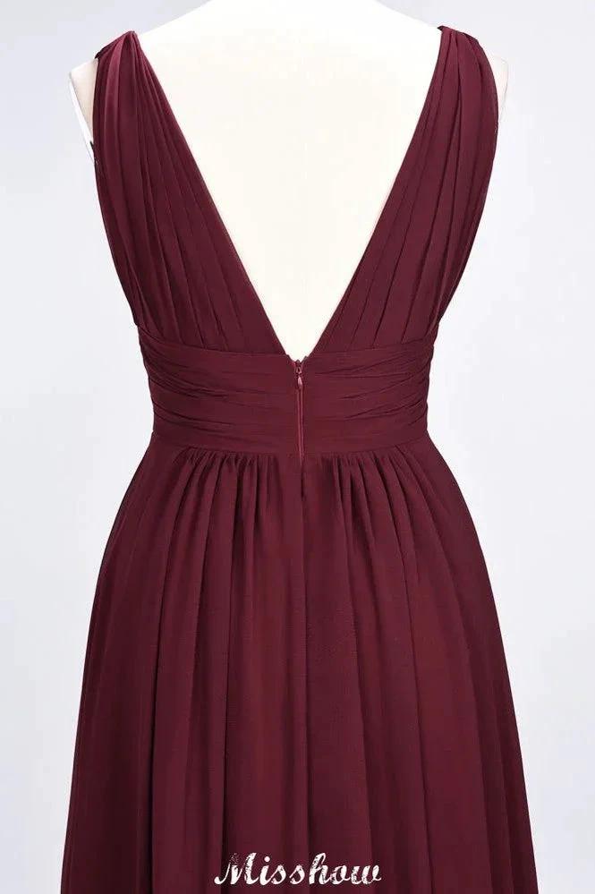 Ruffle Chiffon Sleeveless Evening Maxi Gown V-Neck Bridesmaid Dress (ZD12898)