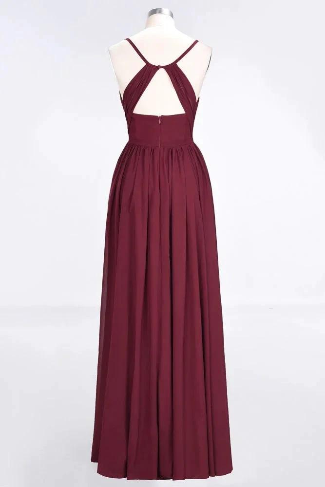 Ruffles Chiffon Spaghetti-Straps V-Neck Sleeveless Floor-Length Bridesmaid Dress (ZD13110)