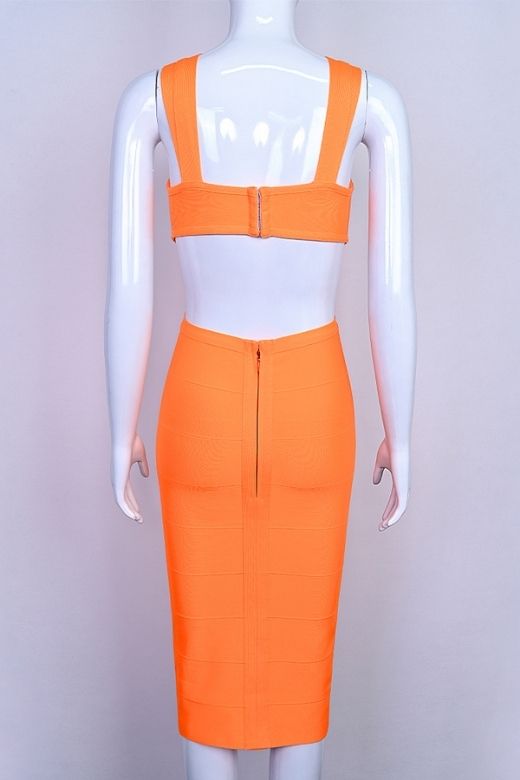 Sasha Bandage Midi Dress - Apricot Orange