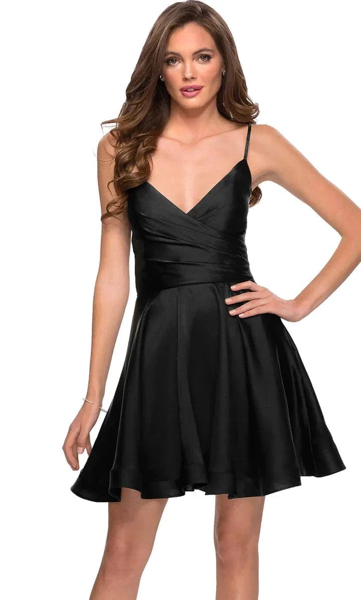 V-Neck Satin Homecoming Dress With Corset (ZD11684) - VelvetHem