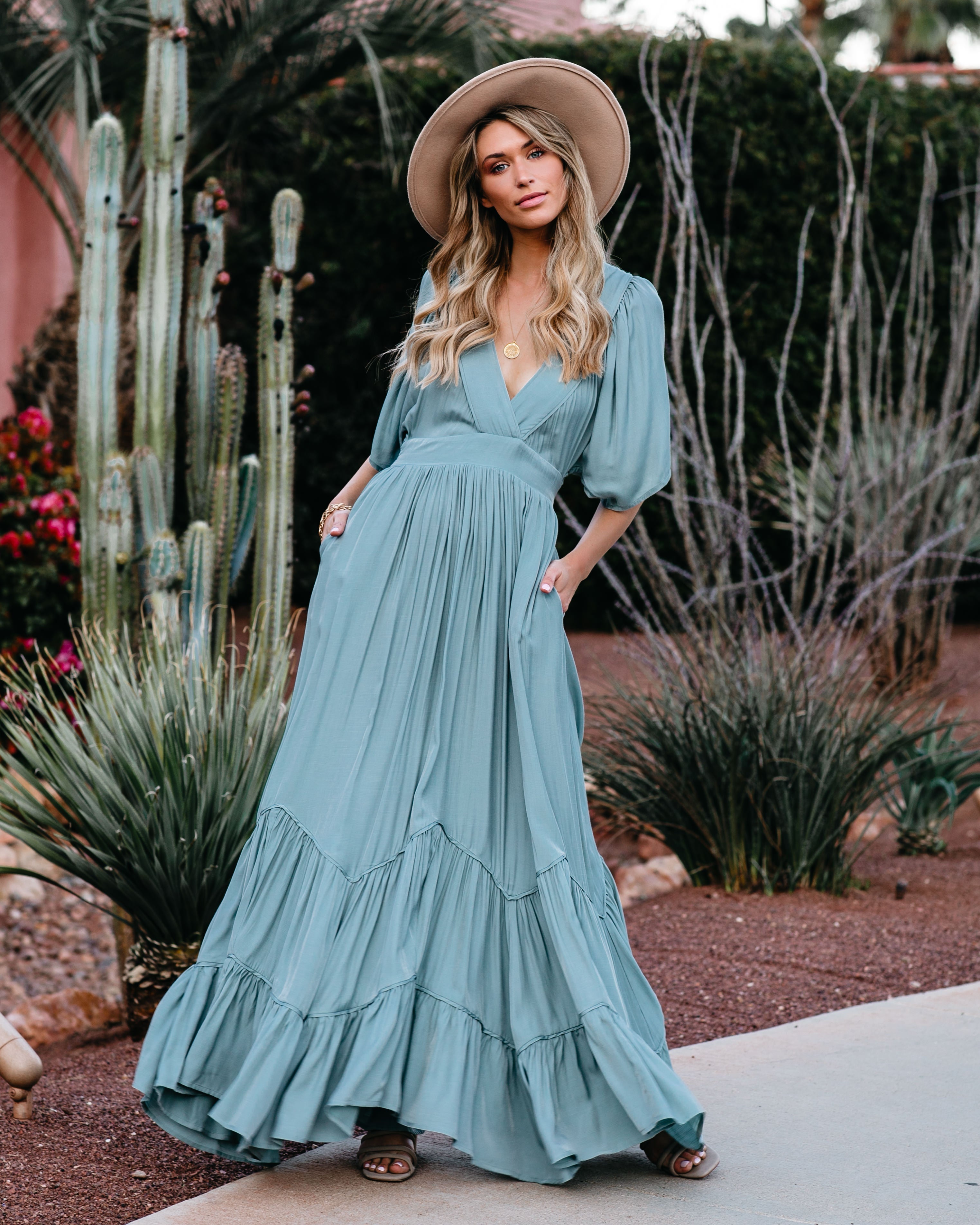 PREORDER Seafoam Season Pocketed Tiered Maxi Dress Seafoam
