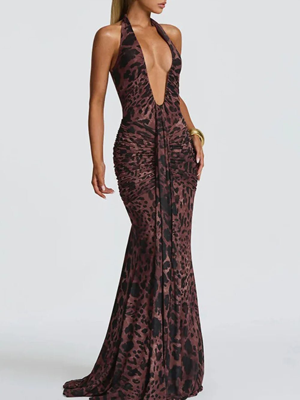 Serena Leopard Halter Maxi Dress