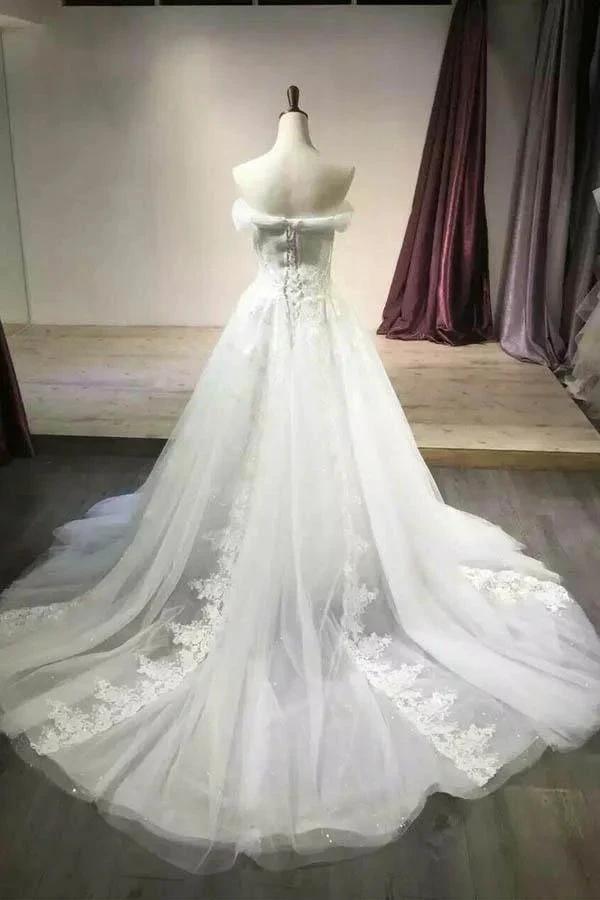 Sexy Off Shoulder White Tulle  Wedding Dresses With Applique (ZD15432)