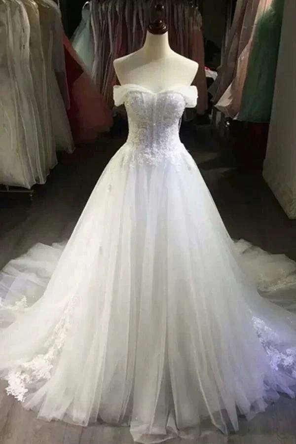 Sexy Off Shoulder White Tulle  Wedding Dresses With Applique (ZD15432)