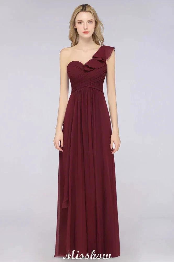 Sexy One-Shoulder Sweetheart Sleeveless Bridesmaid Dress Ruffles Beach Wedding Party Dress (ZD12906)