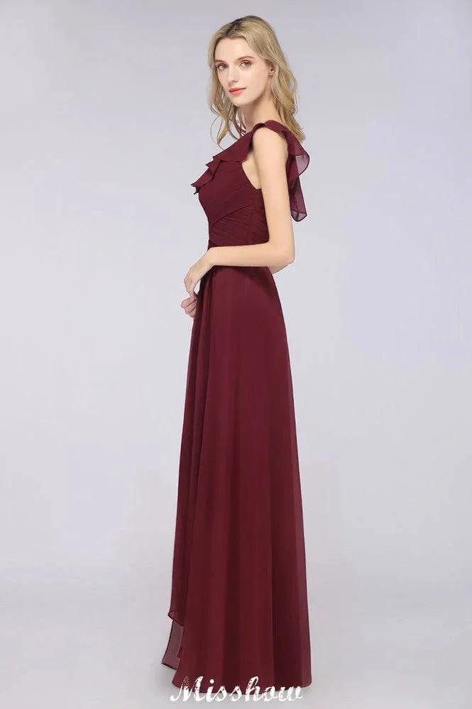 Sexy One-Shoulder Sweetheart Sleeveless Bridesmaid Dress Ruffles Beach Wedding Party Dress (ZD12906)