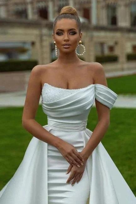 Sexy Satin A-line Off-the-shoulder Sleeveless Sequined Wedding Dress With Slit (ZD16523)