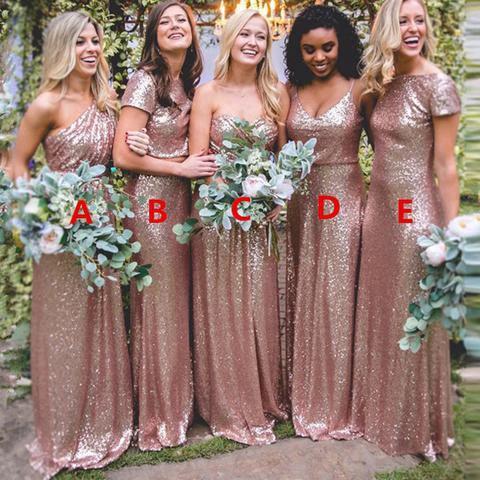 Sexy Sequined Bridesmaid Dresses Rose Gold Long Wedding Guest Dresses by misshow.com