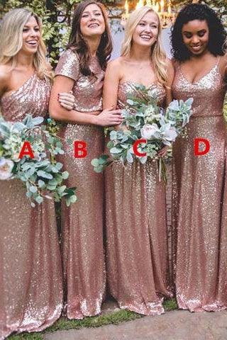 Sexy Sequined Bridesmaid Dresses Rose Gold Long Wedding Guest Dresses (ZD12868)