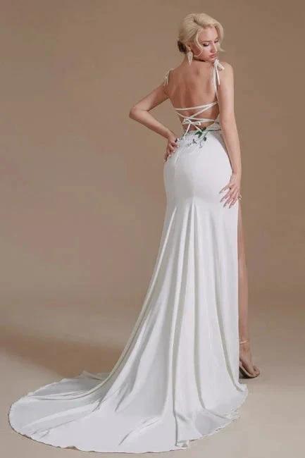 Sexy Spaghetti Straps Sleeveless Mermaid Floor-Length Satin Wedding Dresses (ZD14663)