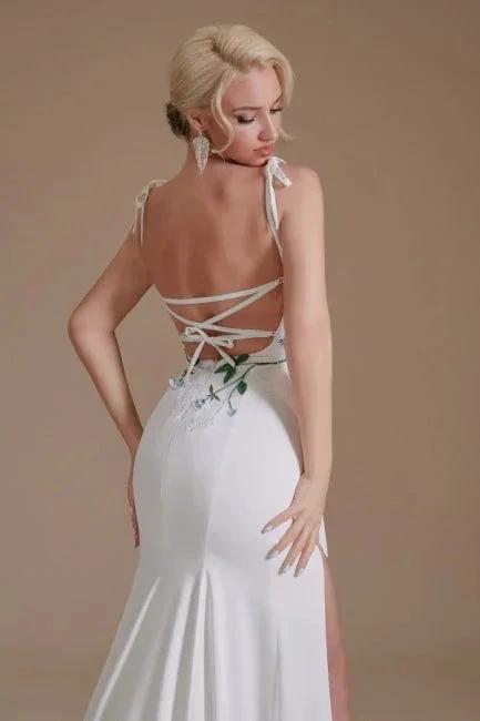 Sexy Spaghetti Straps Sleeveless Mermaid Floor-Length Satin Wedding Dresses (ZD14663)