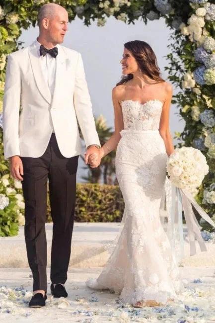 Sexy Strapless Sweetheart Mermaid Wedding Dresses Bridal Gowns With Lace (ZD14605)