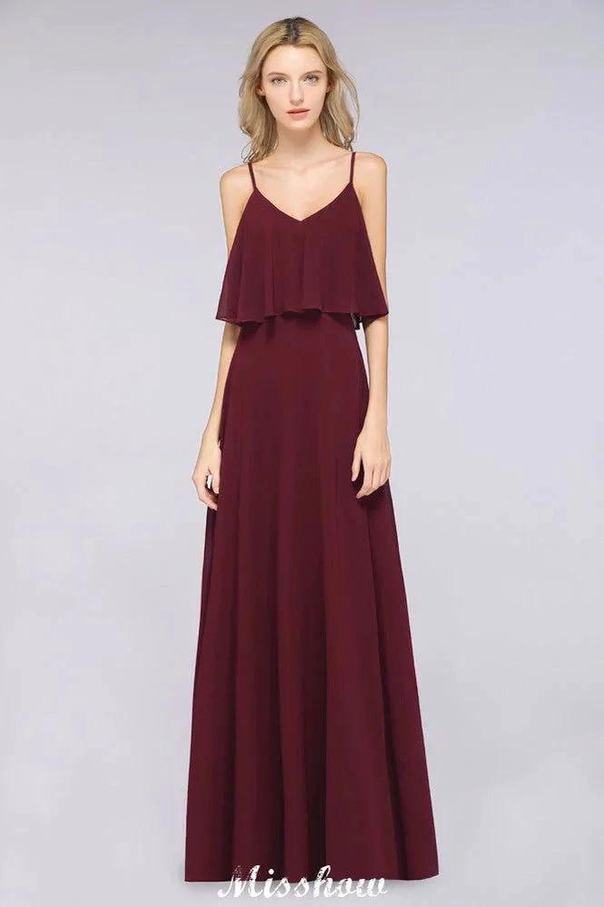 Shapghetti Burgundy Bridesmaid Dress Backless Chiffon Wedding Guest Dress by misshow.com