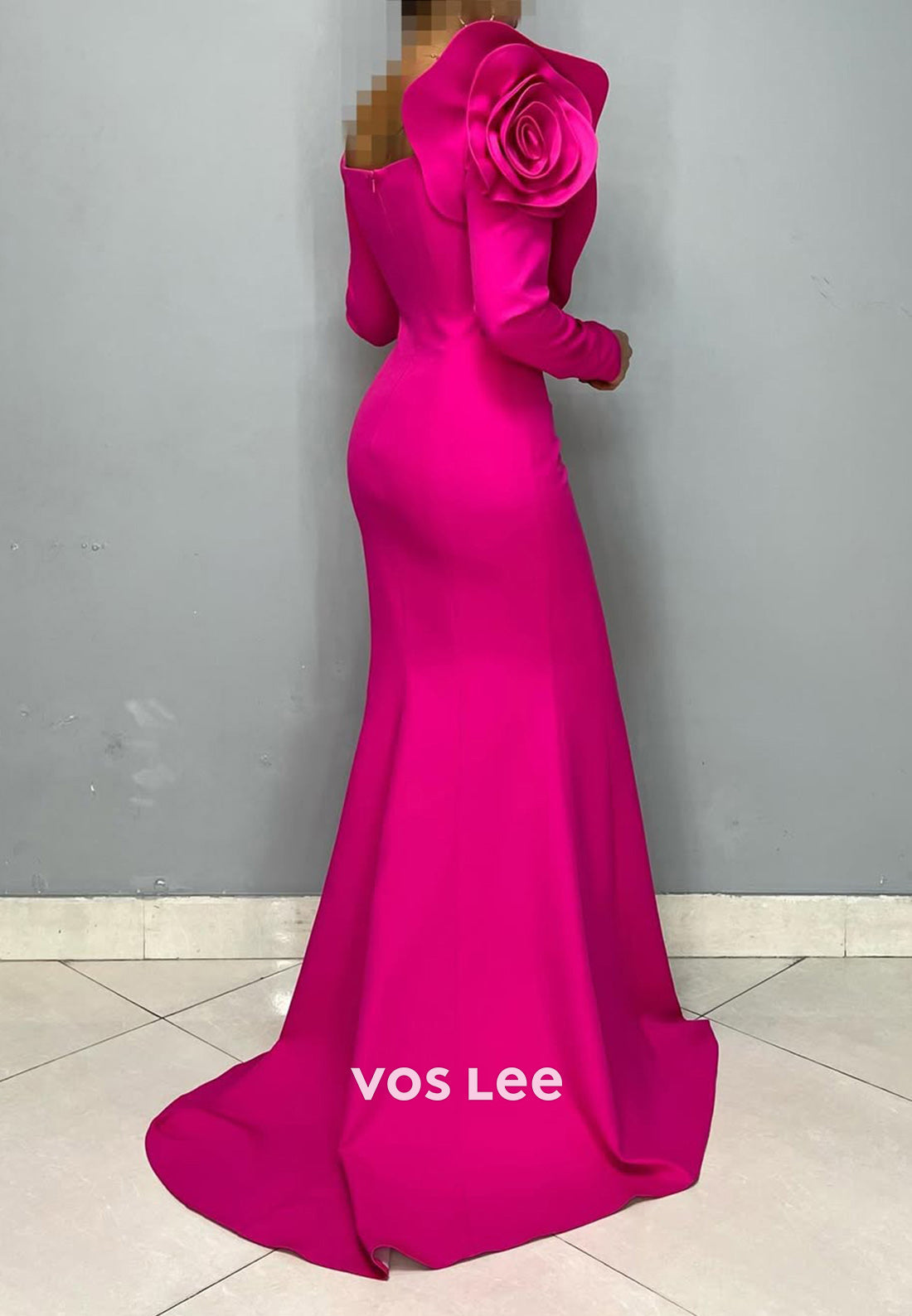 Big Flower V-Neck Long Sleeves Mermaid Formal Party Evening Dress - View 8 | VelvetHem