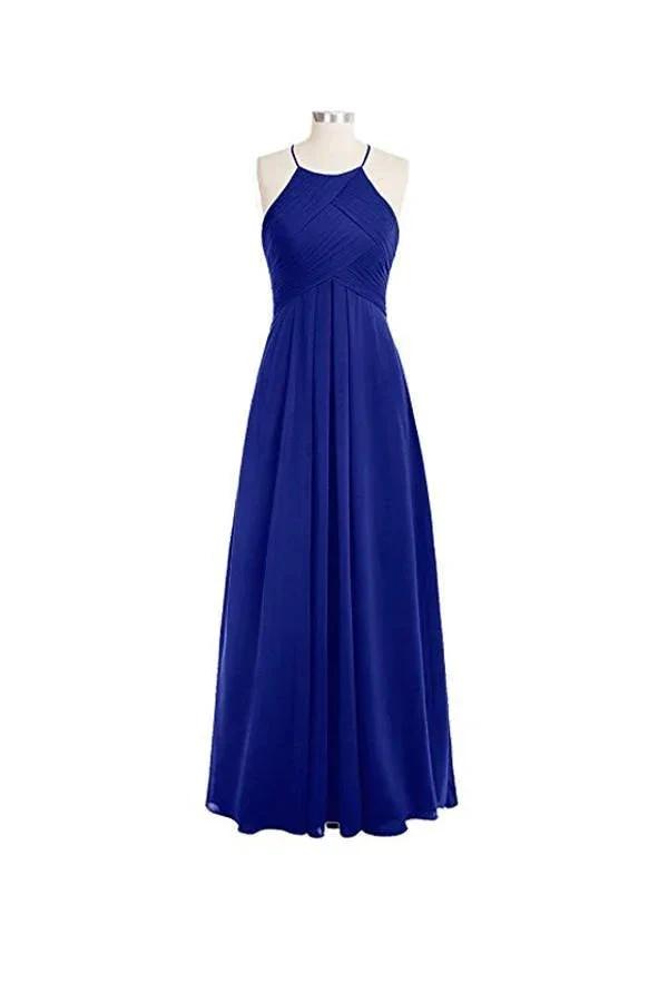 Simple A-line O-back Long Chiffon Halter Bridesmaid Dresses (ZD13198)