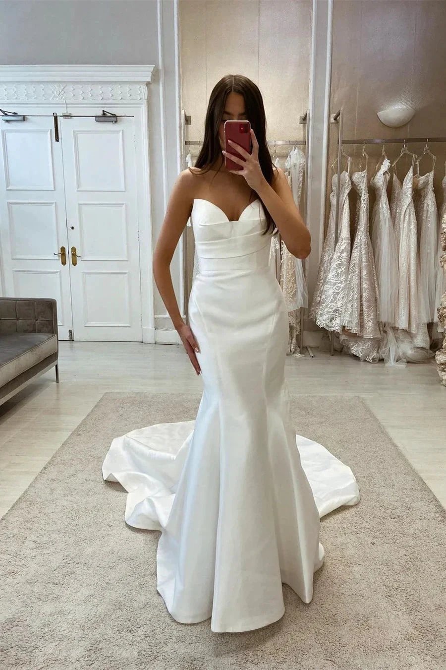 Simple Long Mermaid Satin Sleeveless Wedding Dress With Train (ZD14550) - VelvetHem