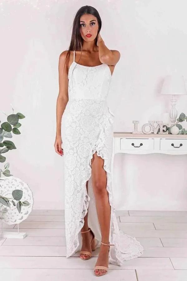 Simple Long Mermaid Strapless Spaghetti Straps Wedding Dress with Slit (ZD15162)