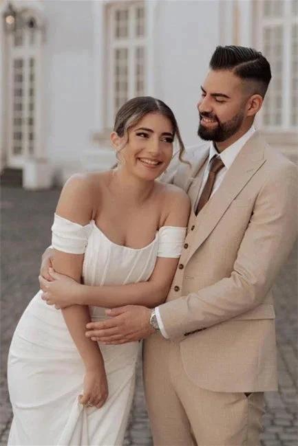 Simple Off-the-shoulder Mermaid Wedding Dresses With Slit (ZD14621)