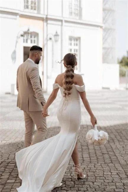 Simple Off-the-shoulder Mermaid Wedding Dresses With Slit (ZD14621)