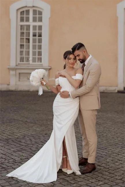 Simple Off-the-shoulder Mermaid Wedding Dresses With Slit (ZD14621) - VelvetHem