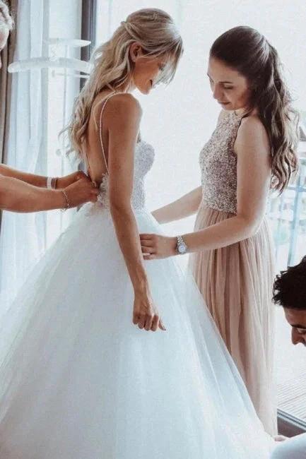Simple Sweetheart Sleeveless A-Line Wedding Dresses With Lace (ZD14531)