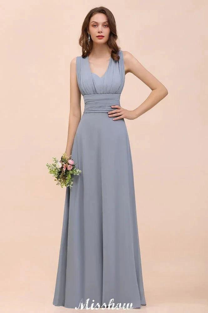 Sleeveless A-line Bridesmaid Dress Floor-Length Formal Dress by misshow.com