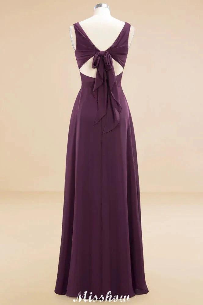 Sleeveless A-line Chiffon Bridesmaid Dress Floor-Length V-Neck Party Gown (ZD12890)