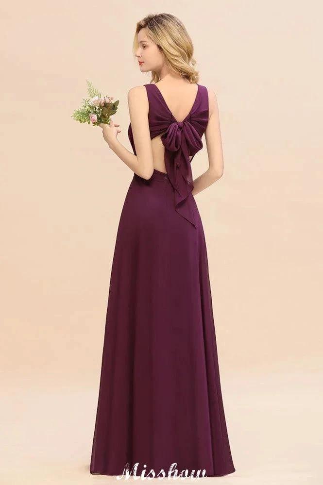 Sleeveless A-line Chiffon Bridesmaid Dress Floor-Length V-Neck Party Gown (ZD12890)