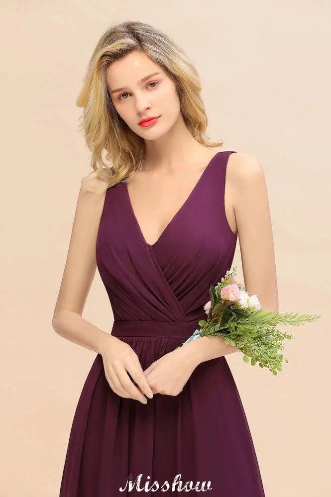 Sleeveless A-line Chiffon Bridesmaid Dress Floor-Length V-Neck Party Gown (ZD12890)