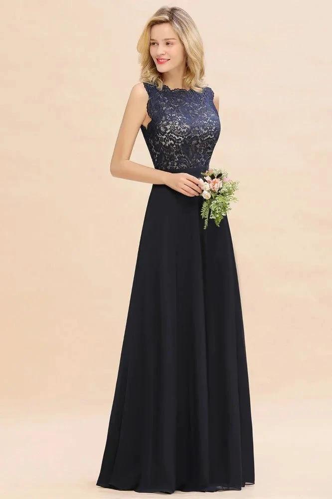 Sleeveless A-line Evening Maxi Gown Lace Appliques Floor Length Bridesmaid Dress Formal Party Gown by misshow.com