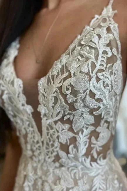 Sleeveless A-Line Floor Length Spaghetti Straps Wedding Dress (ZD14881)