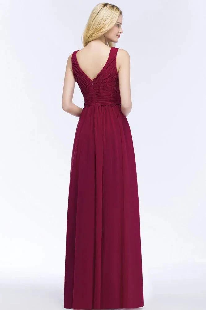 Sleeveless A-line V-neck Ruffled Chiffon Bridesmaid Dresses Floor Length Party Dress (ZD13037)