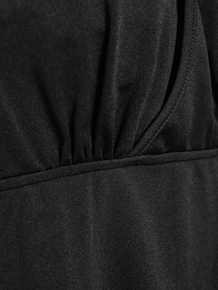 Solid V neck Chain Sleeveless Tight Dress